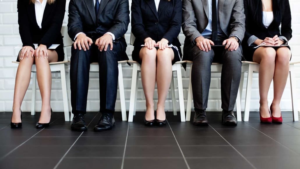 group of job candidates in a waiting room