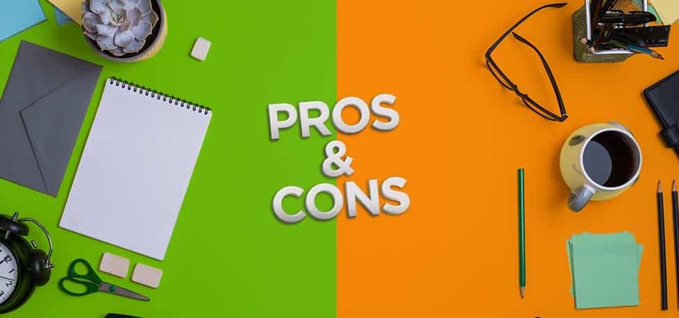 PROS & CONS with various office products paper scissors coffee