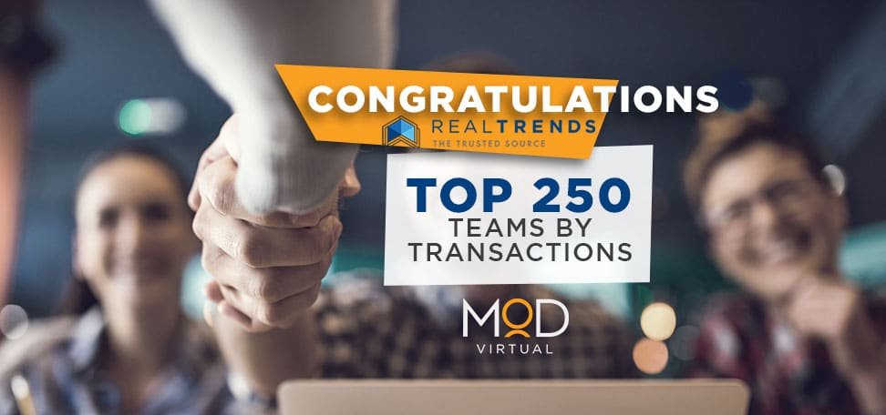 congratulations realtrends top 250 teams by transactions with myoutdesk