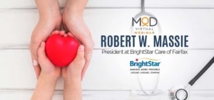 robert w. massie president of brightstar care of fairfax with two pairs of hands coming together to hold a heart with myoutdesk